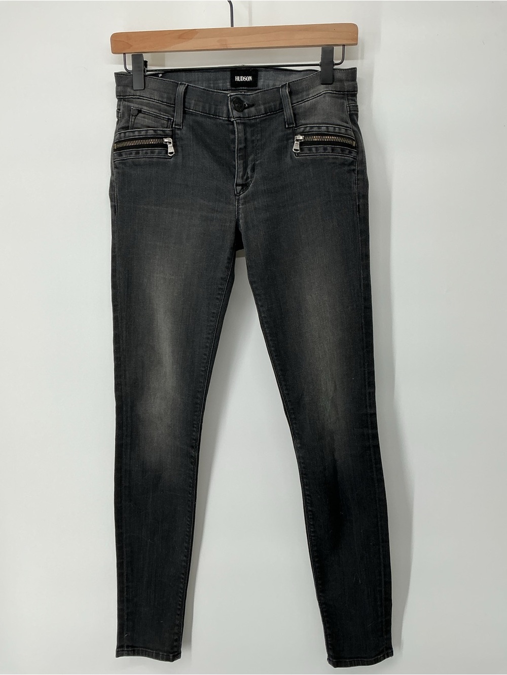Hudson Spark Super Skinny Jeans Size 26 Gray Zip Pocket Stretch Denim